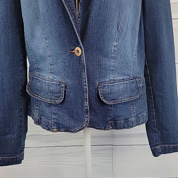 Bandolino Blu jean blazer with floral embellishments Size M - Picture 3 of 13